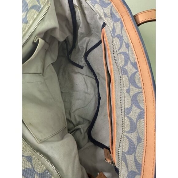 Coach Legacy Weekend Signature Jacquard Shopper Tote 23107 Blue Brown Leather - Picture 9 of 12